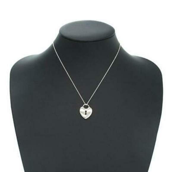 Tiffany & Co. Heart Padlock Lock Necklace 16" Sterling Silver 925 - Picture 6 of 9